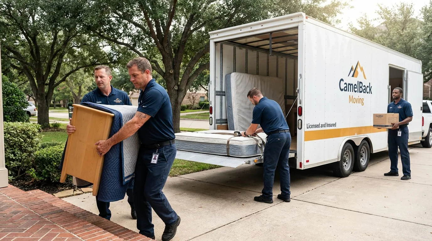 Crew loading residential truck for cross-state move from Kelseyville, CA