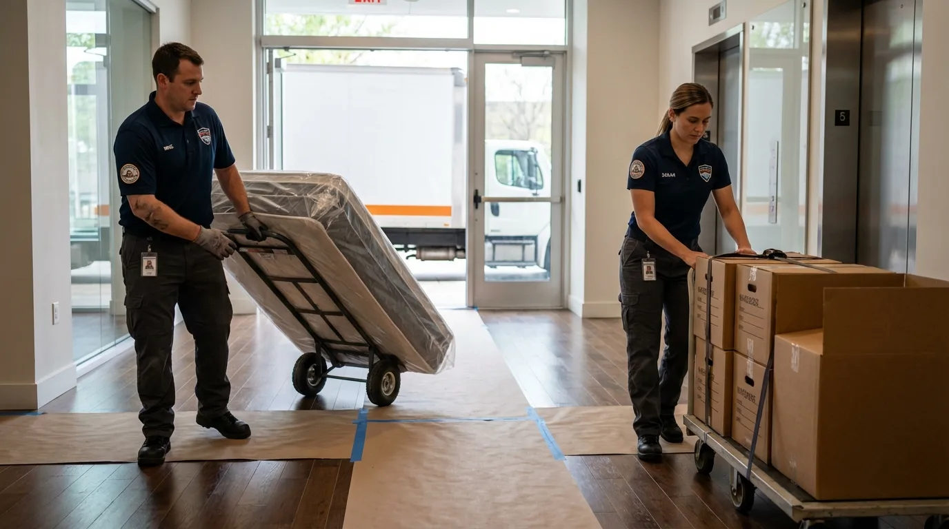 Professional apartment movers loading elevator in Kelseyville, CA