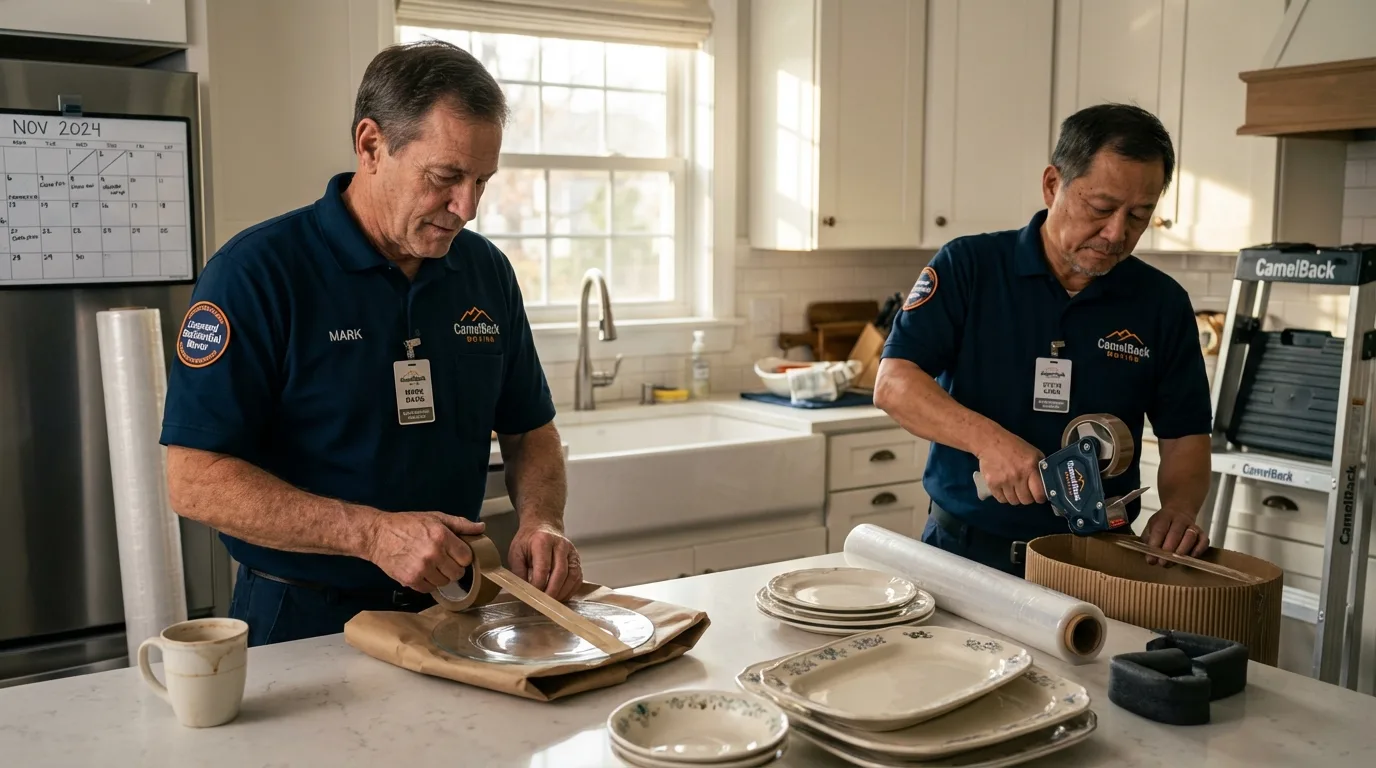 Professional crew packing kitchen dishware in Kelseyville, CA
